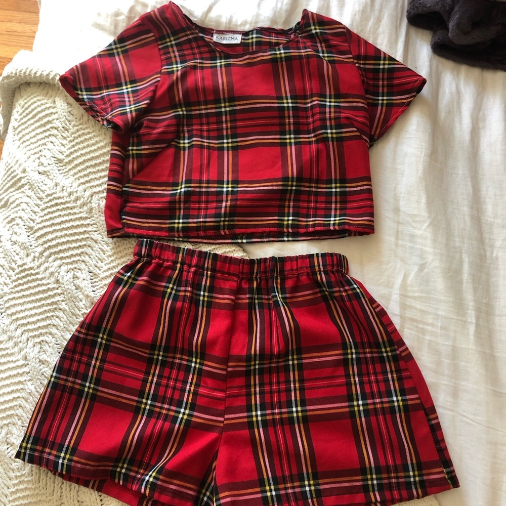 Plaid Cropped Shorts Set